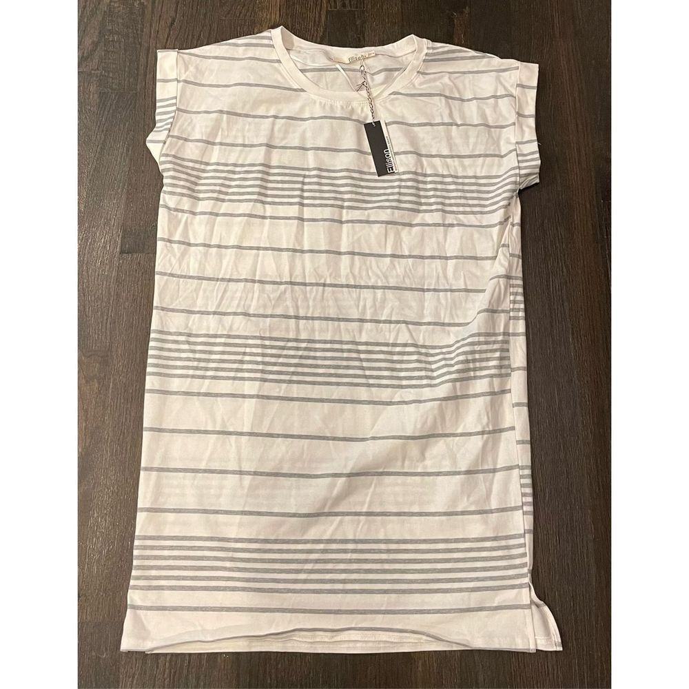 NWT Ellison Striped Grey and White T-Shirt Dress Size M